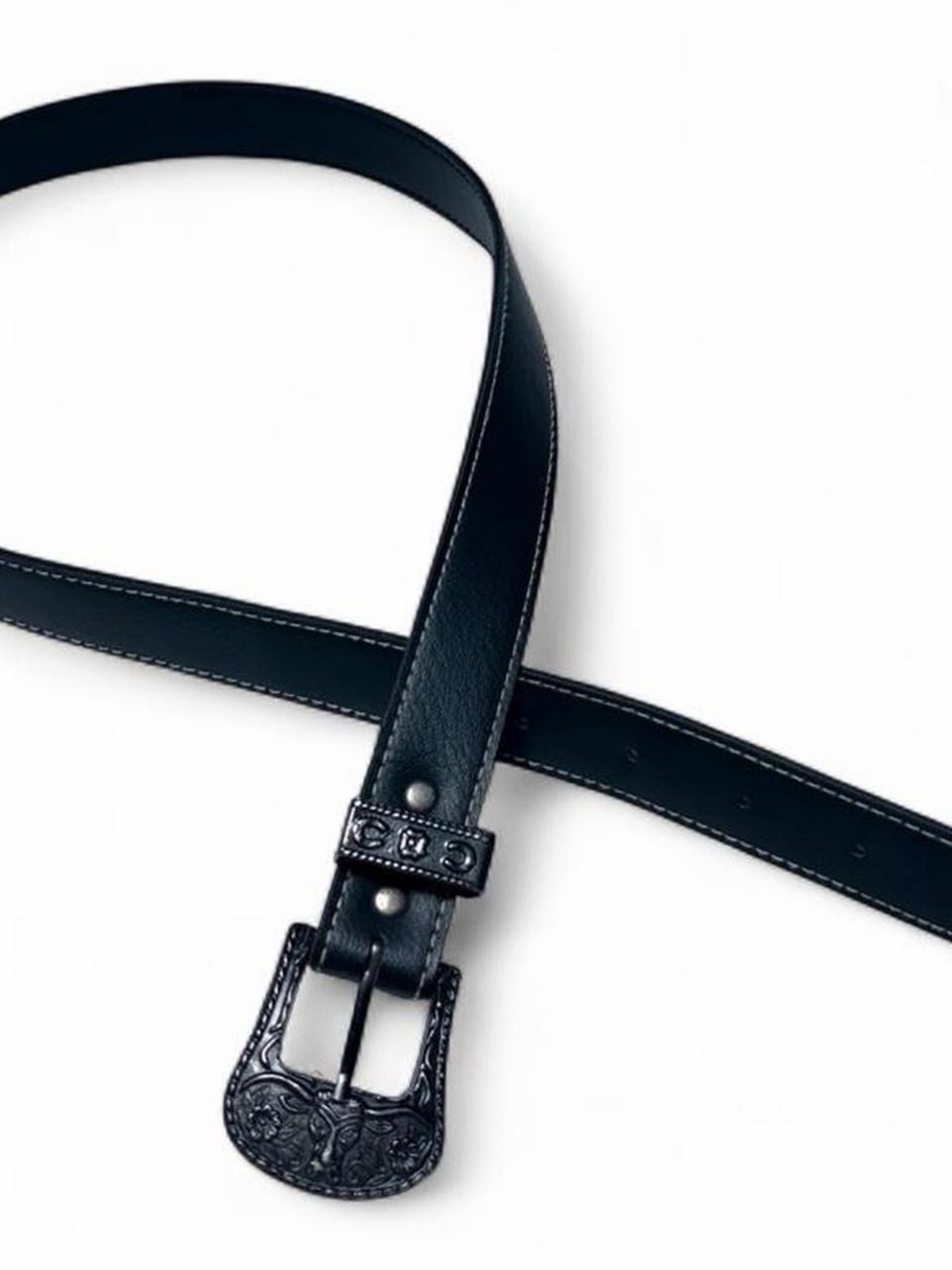 Men's Black Leather Western-Style Belt